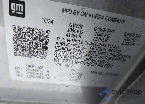 2025 Chevrolet Trax Fwd Lt z USA, uszkodzony, nr VIN KL77LHEP7SC145707